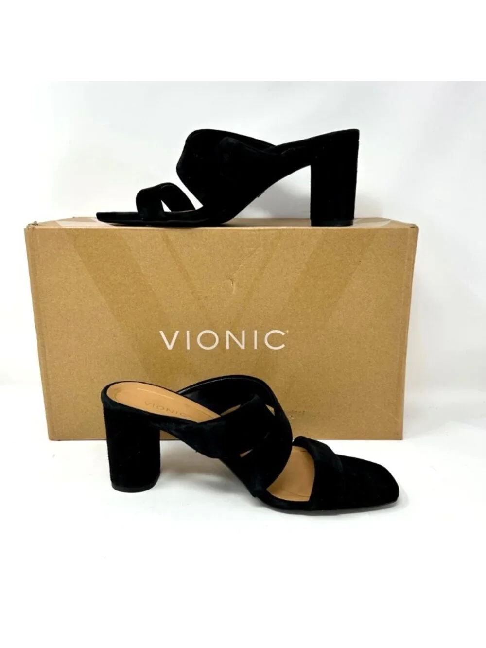 Vionic Merlot Women's Black Suede Slide Sandals Size 7.5 W Arch Support Comfort